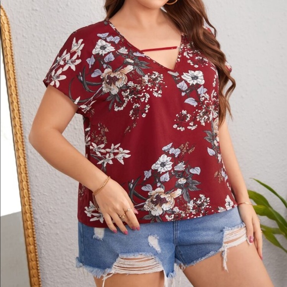 Boho Plus Size Floral Print Cottagecore V Neck Top Blouse Yellow - Picture 13 of 16